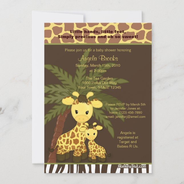 Giraffe Baby Shower Invitation Safari Jungle Mommy (Front)