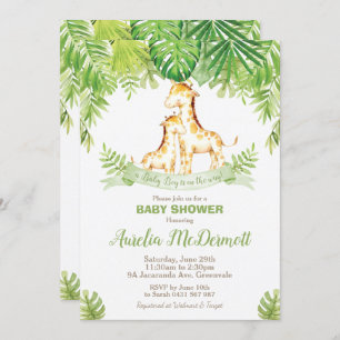 Giraffe Baby Shower Jungle Animals Baby Boy Green Invitation