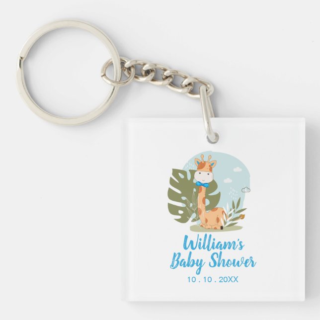 Giraffe Baby Shower Napkin (Boy Safari Animal) Keychain (Front)