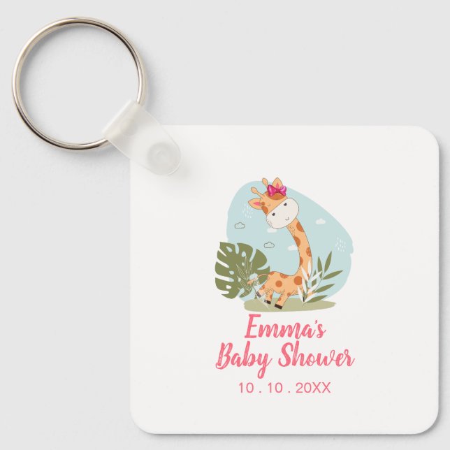 Giraffe Baby Shower Napkin (Girl Safari Animal) Keychain (Front)