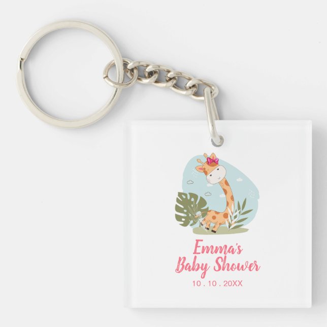 Giraffe Baby Shower Napkin (Girl Safari Animal) Keychain (Front)
