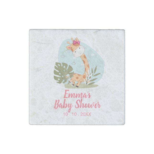 Giraffe Baby Shower Napkin (Girl Safari Animal) Stone Magnet (Front)