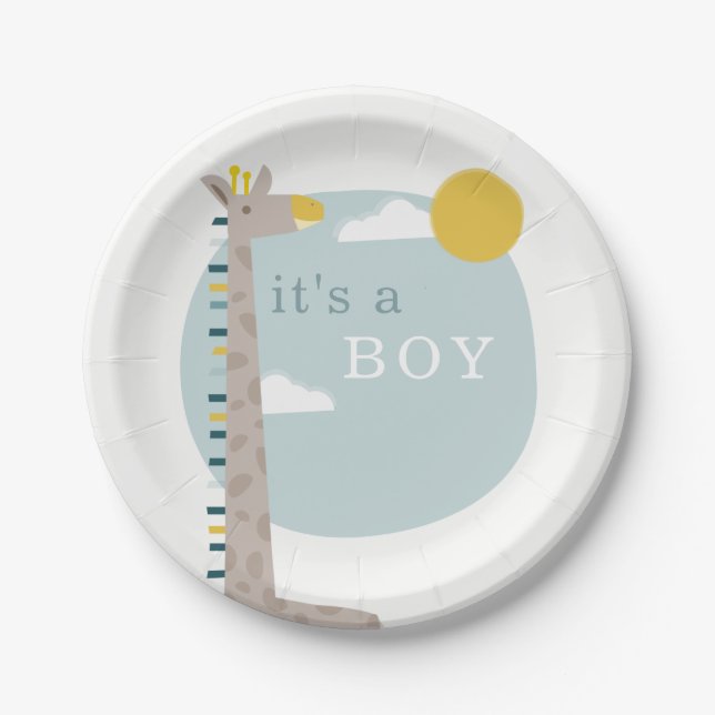 Giraffe Baby Shower Plates - Boy (Front)
