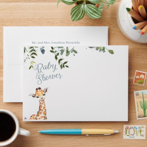 Giraffe Baby Shower Return Address Envelope