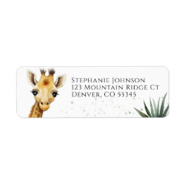 Giraffe Baby Shower Safari Greenery Return Address Label