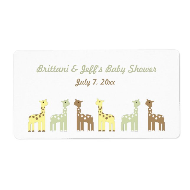 Giraffe Baby Shower Water Bottle or Favor Label (Front)