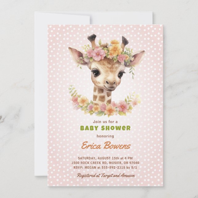 Giraffe Baby Shower Wild One on the way Safari Invitation (Front)