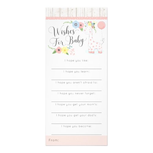 Giraffe Baby Shower Wishes Game Rustic Floral Rack Card