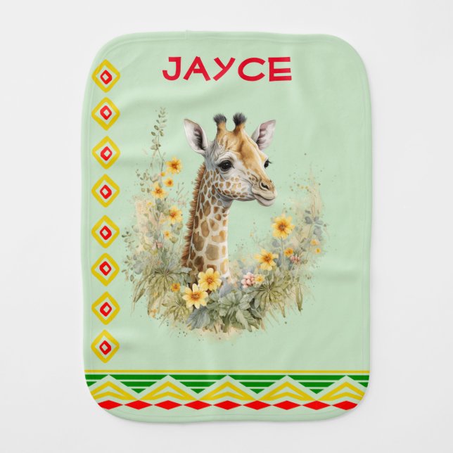 Giraffe Baby with African Art Symbols Burp Cloth (Front)