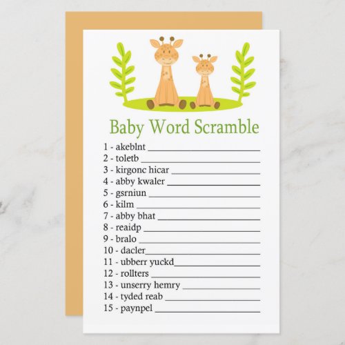 Giraffe Baby word scramble game