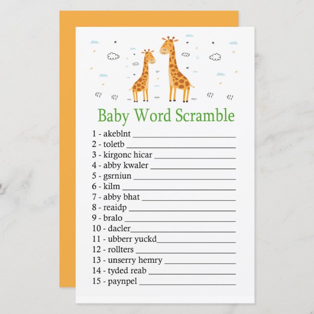 Giraffe Baby word scramble game (Front/Back)