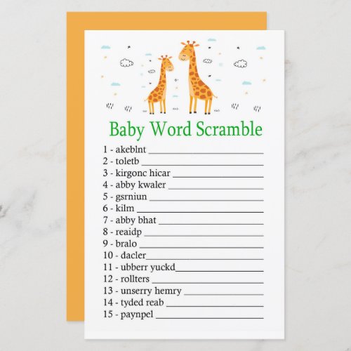 Giraffe Baby word scramble game