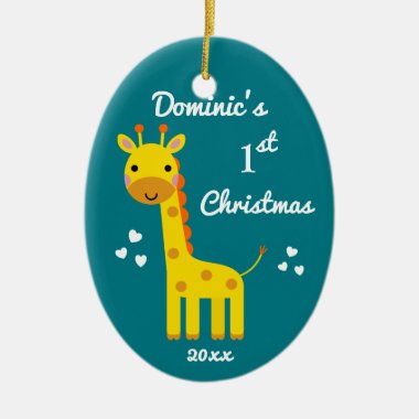 Giraffe Baby's 1st First Christmas Fun Gift Ceramic Ornament