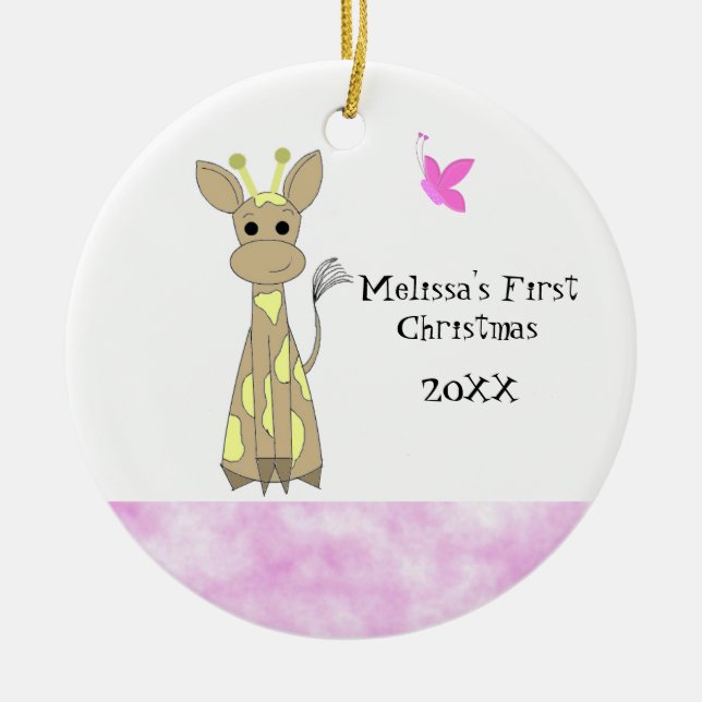 Giraffe Baby's First Christmas Ceramic Ornament (Front)