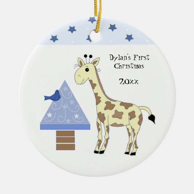 Giraffe Baby's First Christmas Ceramic Ornament (Front)