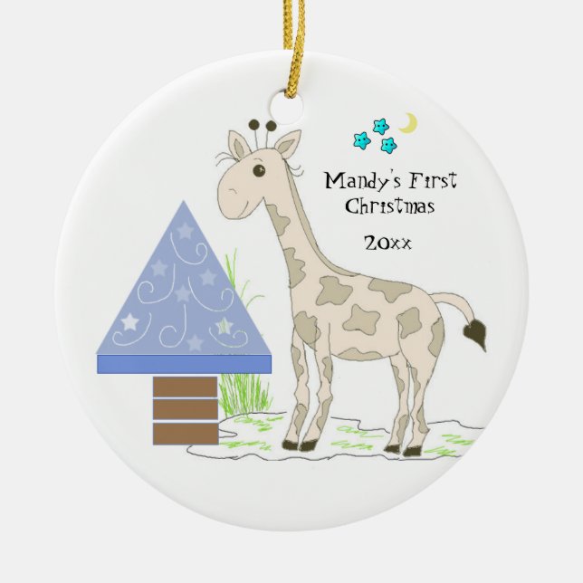 Giraffe Baby's First Christmas Ceramic Ornament (Front)