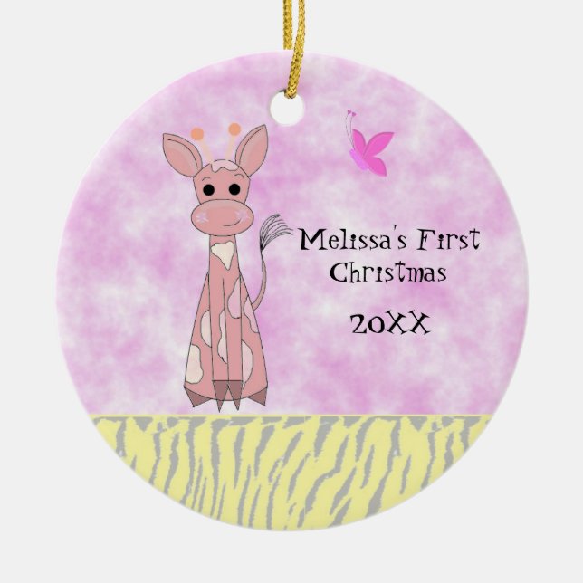 Giraffe Baby's First Christmas Ceramic Ornament (Front)
