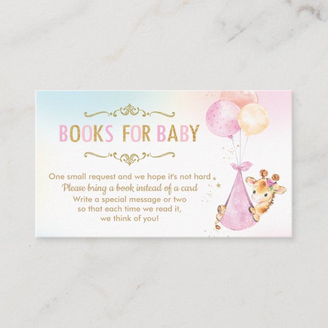 Giraffe Balloons Baby Shower Bring a Book Instead Enclosure Card (Front)