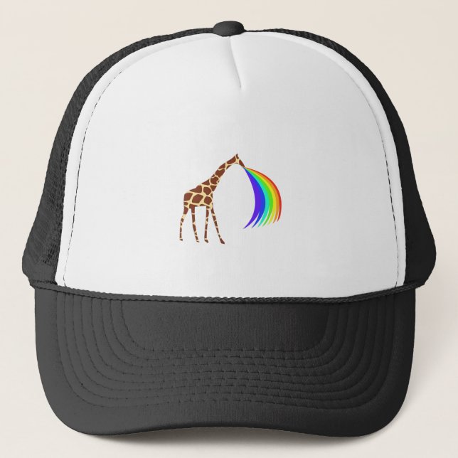 Giraffe barfing a rainbow trucker hat (Front)