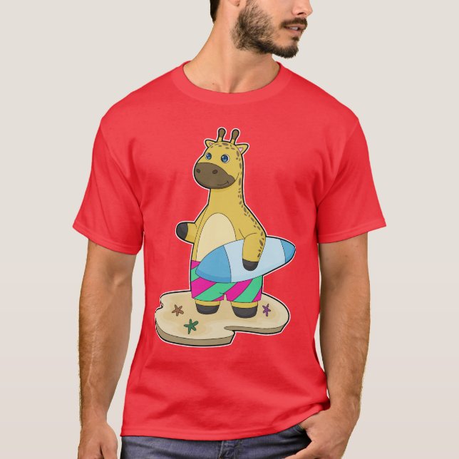 Giraffe Beach Surfboard Summer T-Shirt (Front)