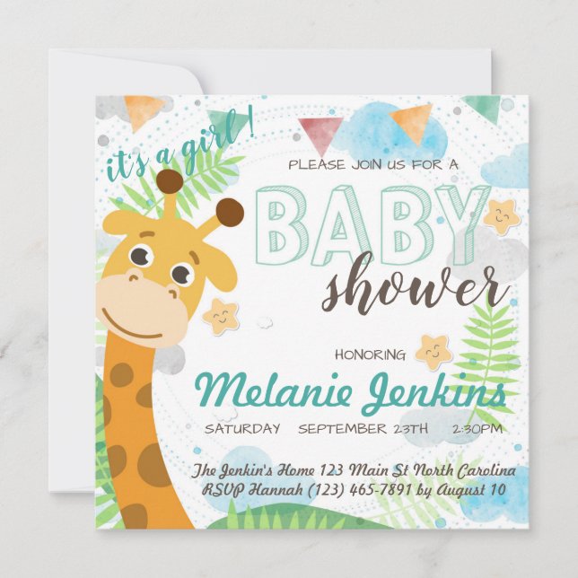 Giraffe beautiful bright Baby Shower Invitation (Front)