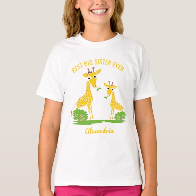 Giraffe Best Big Sister Ever Girls Personalized T-Shirt (Front)