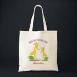 Giraffe Best Big Sister Ever Girls Personalized Tote Bag<br><div class="desc">Giraffe Best Big Sister Ever Sisters Personalized Melamine Tote Bag. Two cute cartoon giraffes with a purple and pink bow on their heads. Curved text at the top reads BEST BIG SISTER EVER in purple. Pretty pink script at the bottom can be personalized with child's name. An adorable animal themed...</div>