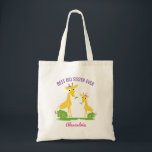 Giraffe Best Big Sister Ever Girls Personalized Tote Bag<br><div class="desc">Giraffe Best Big Sister Ever Sisters Personalized Melamine Tote Bag. Two cute cartoon giraffes with a purple and pink bow on their heads. Curved text at the top reads BEST BIG SISTER EVER in purple. Pretty pink script at the bottom can be personalized with child's name. An adorable animal themed...</div>