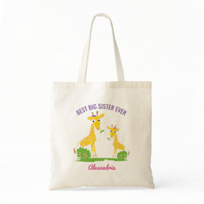 Giraffe Best Big Sister Ever Girls Personalized Tote Bag