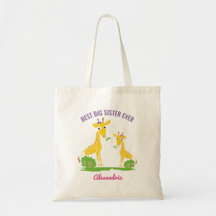 Giraffe Best Big Sister Ever Girls Personalized Tote Bag