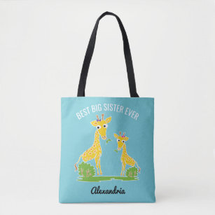 Giraffe Best Big Sister Ever Sisters Personalized Tote Bag