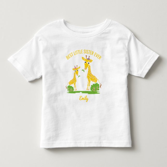 Giraffe Best Little Sister Ever Girls Personalized Toddler T-shirt (Front)