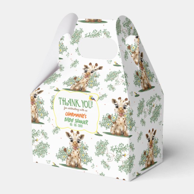 Giraffe Bird Safari Neutral Baby Shower Favor Boxes (Front Side)