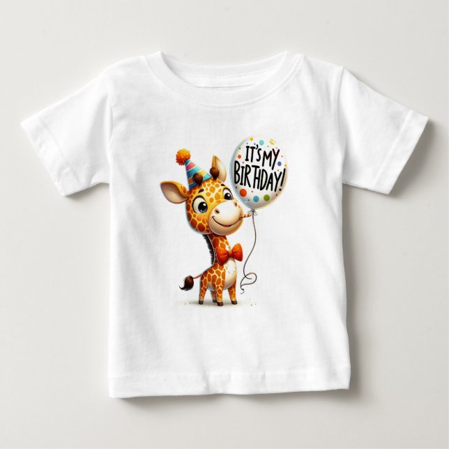 Giraffe Birthday Celebration Baby T-Shirt (Front)