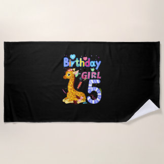 Giraffe Birthday For Girl 5th Giraffe Birthday 5 Y Beach Towel