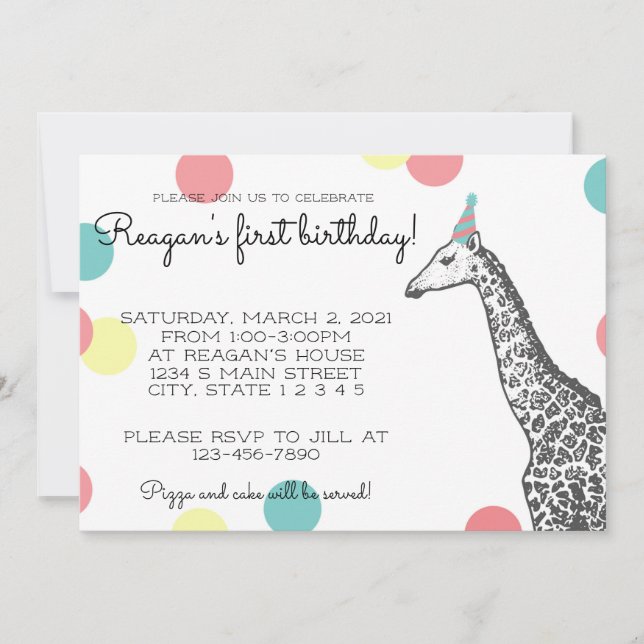 Giraffe Birthday  Invitation (Front)