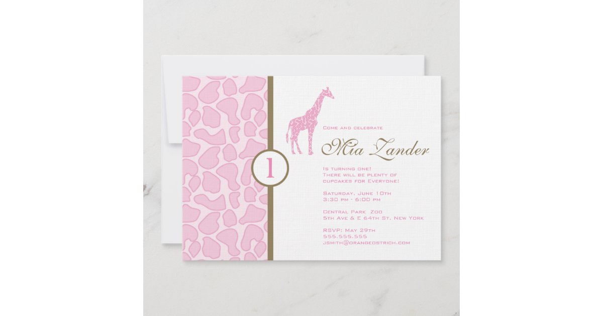 Giraffe Birthday Invitation Girl Zazzle