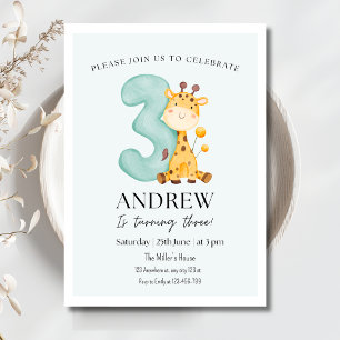Giraffe Birthday Invitation, Minimalist Birthday Invitation