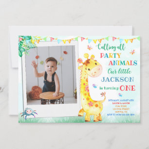 Giraffe birthday invitation Photo safari invite
