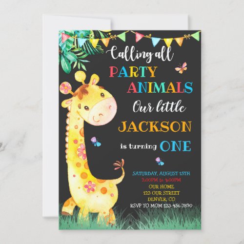 Giraffe birthday invitation Safari invitation