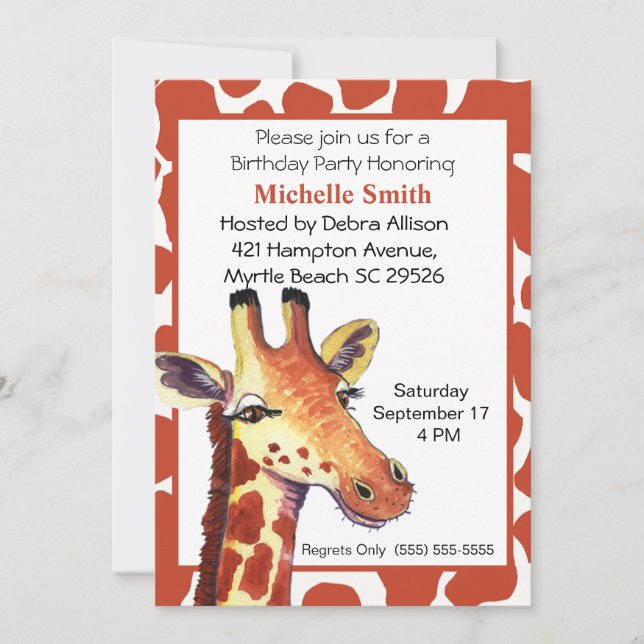 Giraffe Birthday Invitations (Front)