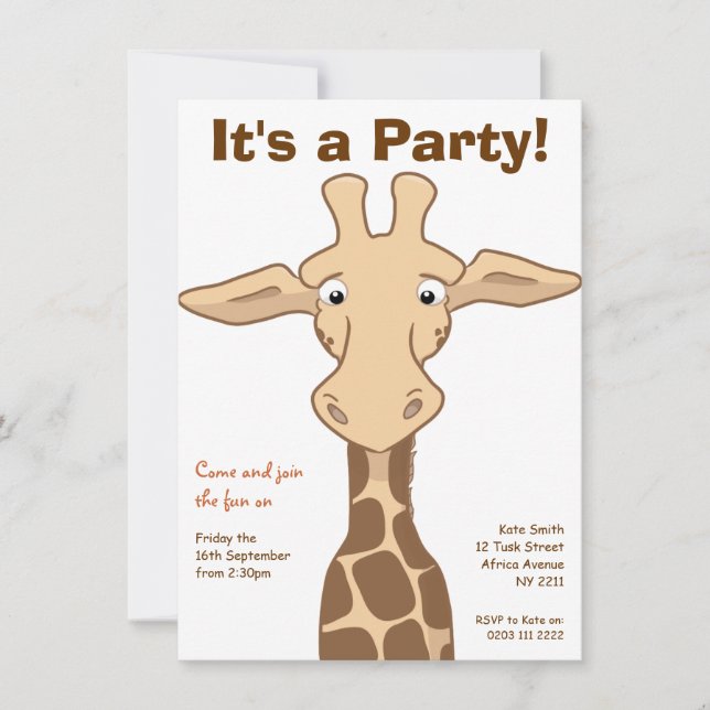 Giraffe Birthday Party Invitation (Front)