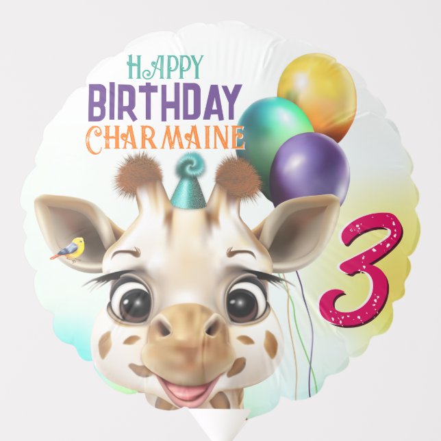 Giraffe Birthday Personalized Balloon (Front)