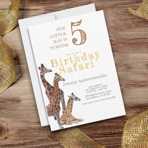 Giraffe Birthday Safari Celebration for 5 Year Old Invitation