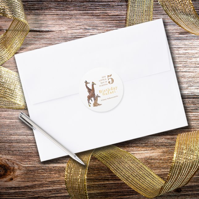 Giraffe Birthday Safari  Classic Round Sticker (Giraffe Birthday Safari Stickers )