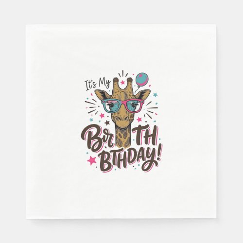 Giraffe Birthday Vintage Engraving Party Shirt_1 Napkins
