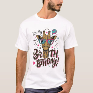Giraffe Birthday Vintage Engraving Party Shirt_1 T-Shirt