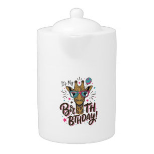 Giraffe Birthday Vintage Engraving Party Shirt_1 Teapot