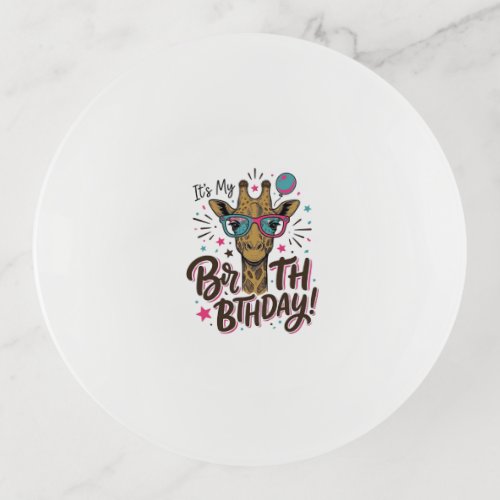 Giraffe Birthday Vintage Engraving Party Shirt_1 Trinket Tray