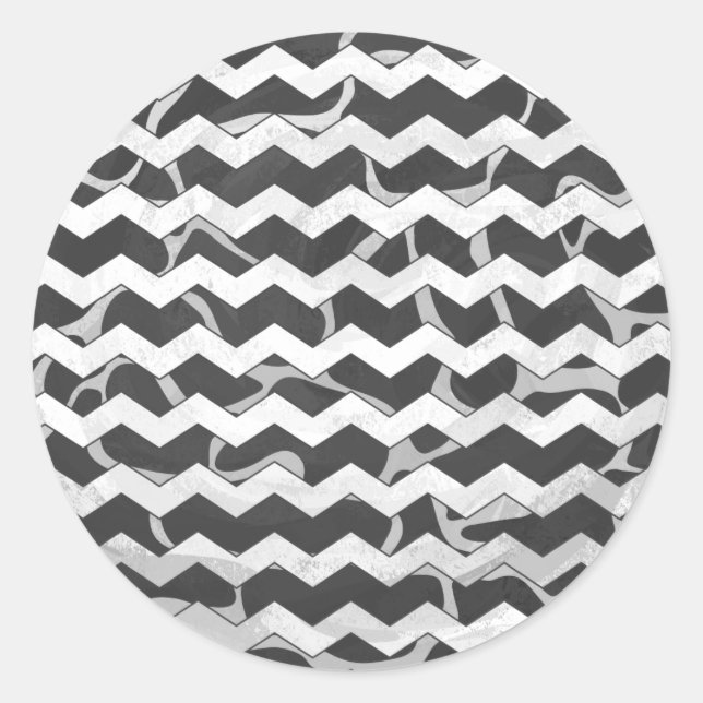Giraffe Black and Gray Chevron Pattern Classic Round Sticker (Front)